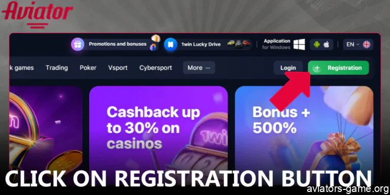 Click on the registration button before starting to play Aviator